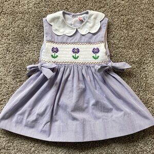 Vintage Little Follies Purple Floral Embroidered Smocked Peter pan collar dress